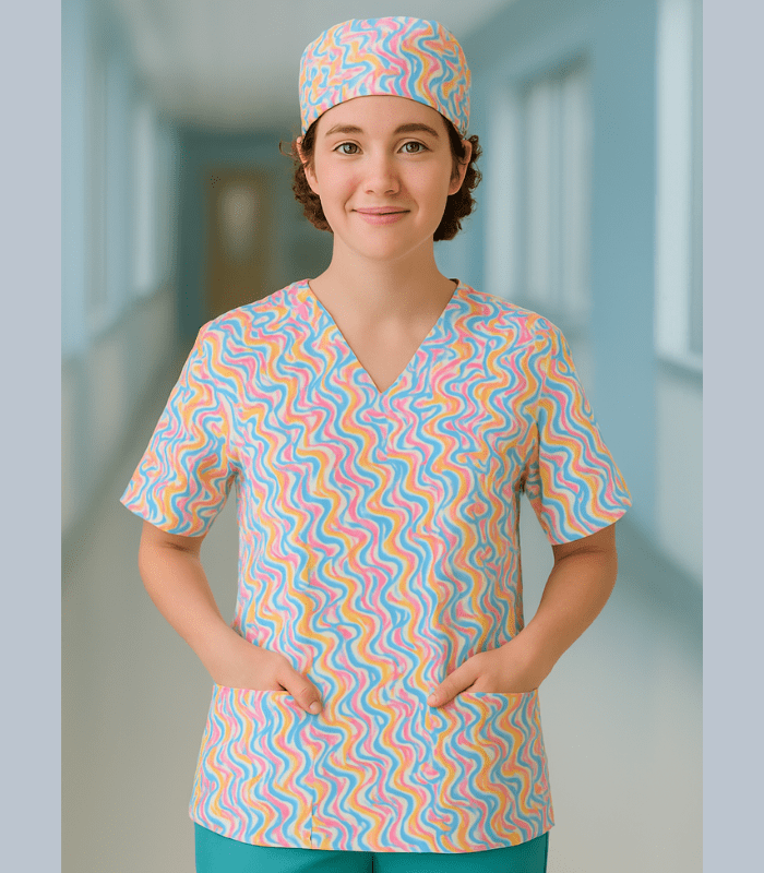 SmartScrubs | Kaitiaki Set - Multicolor Waves Pattern